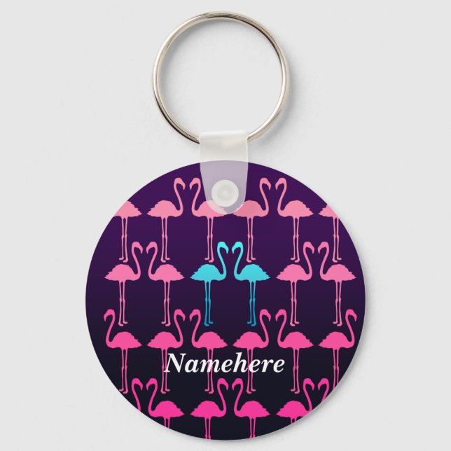 Customisable: Pink flamingo Key Ring (Front)