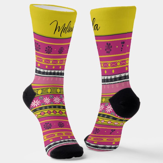 Customisable Pink Flower Pattern Socks (Angled)