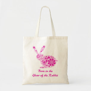 Customisable Pink Flower Rabbit Tote Bag
