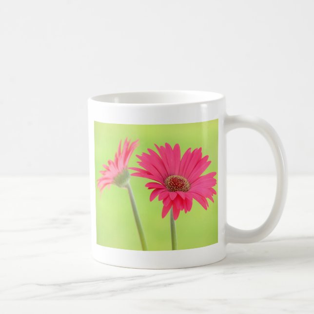Customisable Pink Gerber Daisies on Green Coffee Mug (Right)