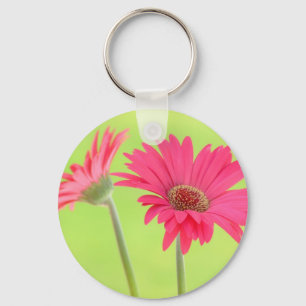 Customisable Pink Gerber Daisies on Green Key Ring