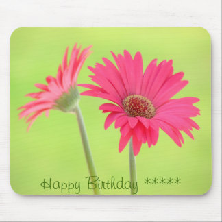 Customisable Pink Gerber Daisies on Green Mouse Pad