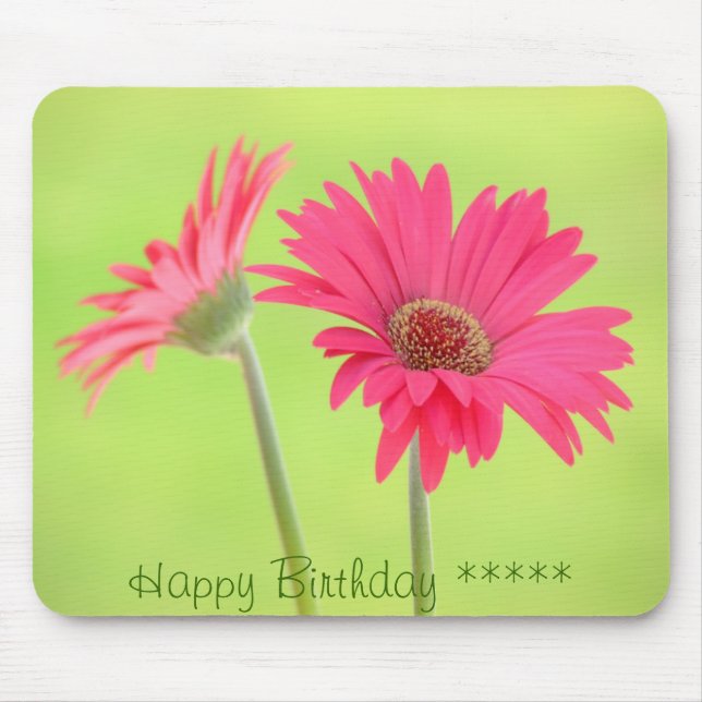 Customisable Pink Gerber Daisies on Green Mouse Pad (Front)