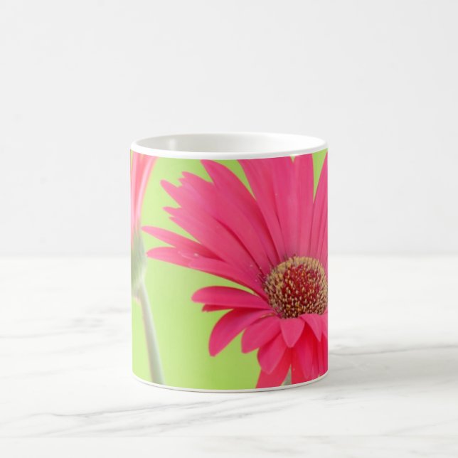 Customisable Pink Gerber Daisies on Green Mug (Center)