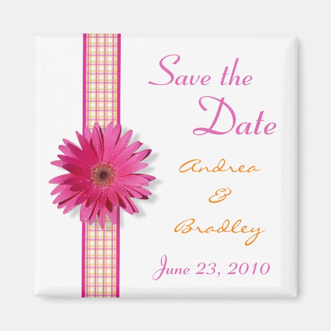 Customisable Pink Gerbera Daisy Monogram Magnet (Front)