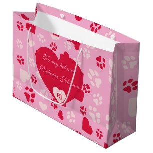 Customisable Pink Gift Bag with Paw prints Pattern