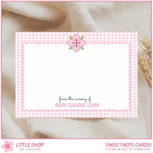 Customisable Pink Gingham Baby Girl Nursery Thank Card