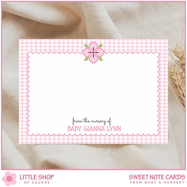 Customisable Pink Gingham Baby Girl Nursery Thank  Card (Creator Uploaded)