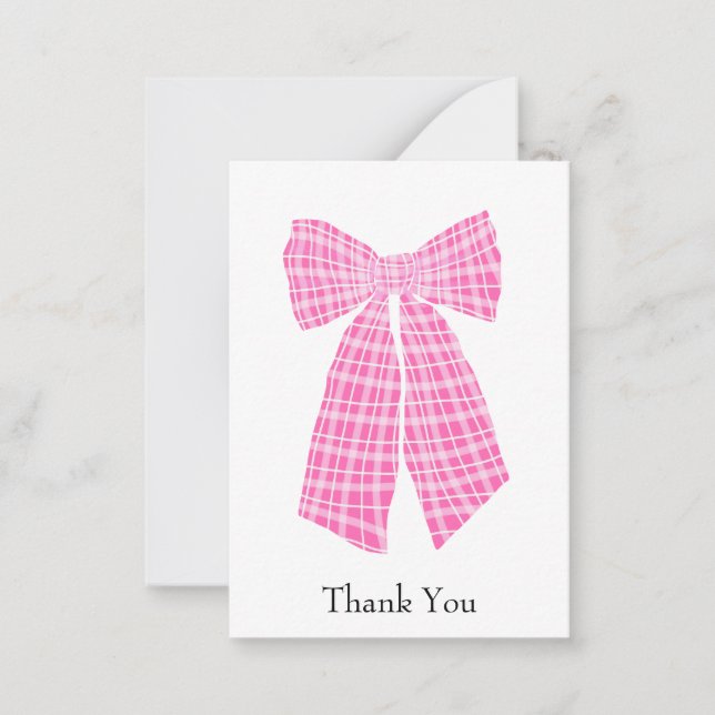 Customisable Pink Gingham Coquette Bow Thank You Card (Front)