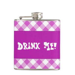 Customisable Pink Gingham Drink Me Flask