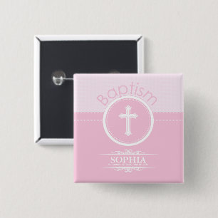 Customisable, Pink Girl Child of God Baptism 15 Cm Square Badge