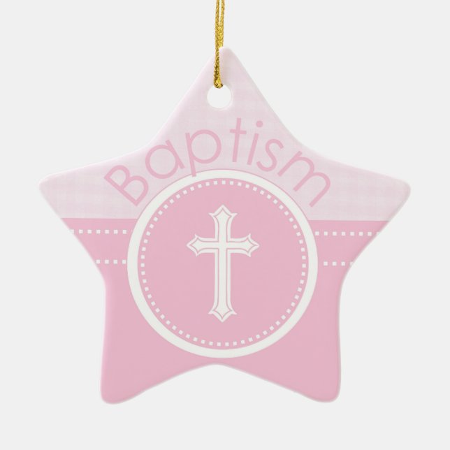 Customisable, Pink Girl Child of God Baptism Ceramic Tree Decoration (Front)