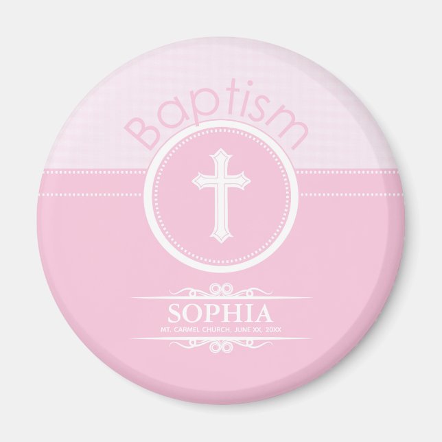 Customisable, Pink Girl Child of God Baptism Magnet (Front)