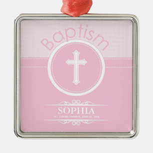 Customisable, Pink Girl Child of God Baptism Metal Ornament