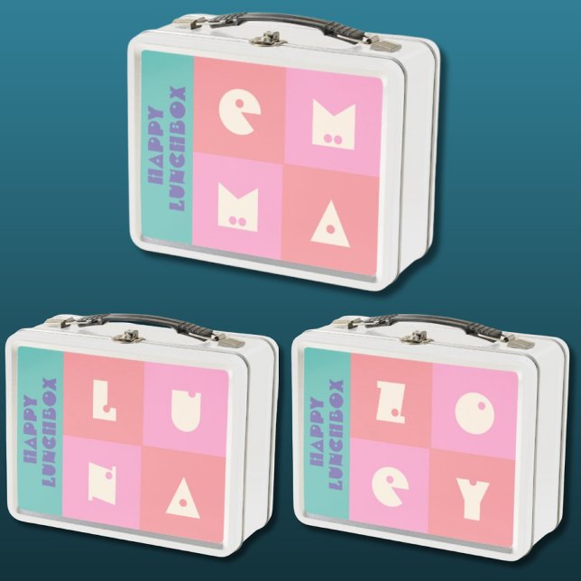 Customisable pink girl name happy Lunchbox (Creator Uploaded)