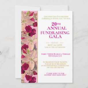 Customisable Pink, Gold, & Floral Fundraising Gala Invitation