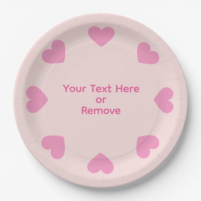 Customisable Pink Heart Paper Plates (Front)
