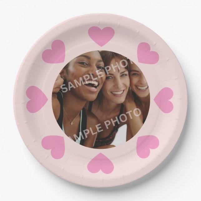 Customisable Pink Heart Photo Paper Plates (Front)