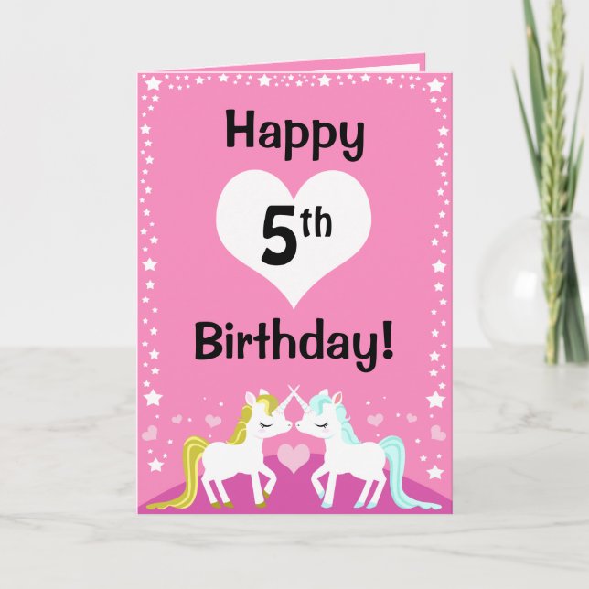 Customisable Pink Magical Unicorn Birthday card (Front)