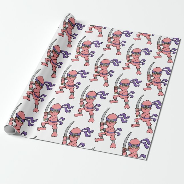Customisable Pink Ninja Pattern Wrapping Paper (Unrolled)