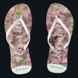 Customisable Pink & Pale Green Floral Hydrangea Thongs<br><div class="desc">Customisable Pink & Pale Green Floral Hydrangea Flip Flops perfect for a boho chic or casual garden wedding. Add your name. Makes a great bridal party gift.</div>
