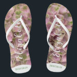 Customisable Pink & Pale Green Floral Hydrangea Thongs<br><div class="desc">Customisable Pink & Pale Green Floral Hydrangea Flip Flops perfect for a boho chic or casual garden wedding. Add your name. Makes a great bridal party gift.</div>