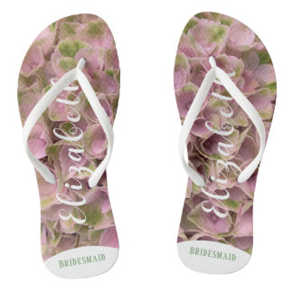 Customisable Pink & Pale Green Floral Hydrangea Thongs
