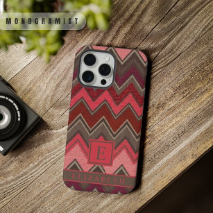 Customisable Pink Peach Red Brown Chevron Pattern iPhone 15 Pro Max Case