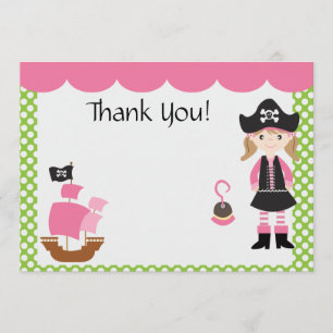 Customisable Pink Pirate Girl Thank You Card