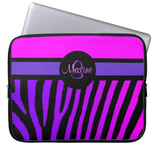 Customisable pink purple zebra laptop sleeve