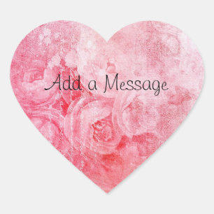 Customisable Pink Rose Heart Shaped Sticker