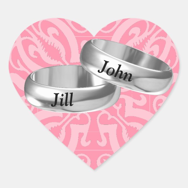 Customisable pink silver rings heart sticker (Front)