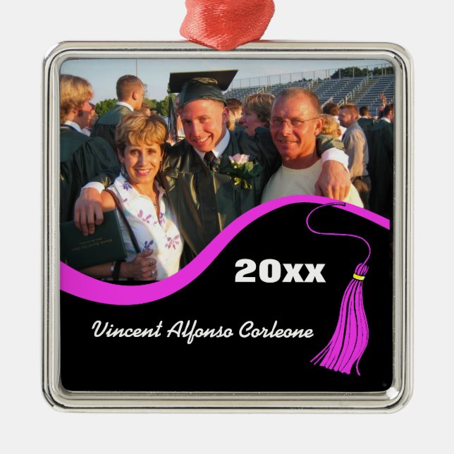 Customisable Pink Tassel Graduation Ornament (Front)