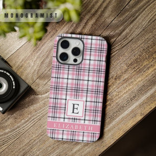 Customisable Pink White Black Chequered Pattern iPhone 15 Pro Max Case