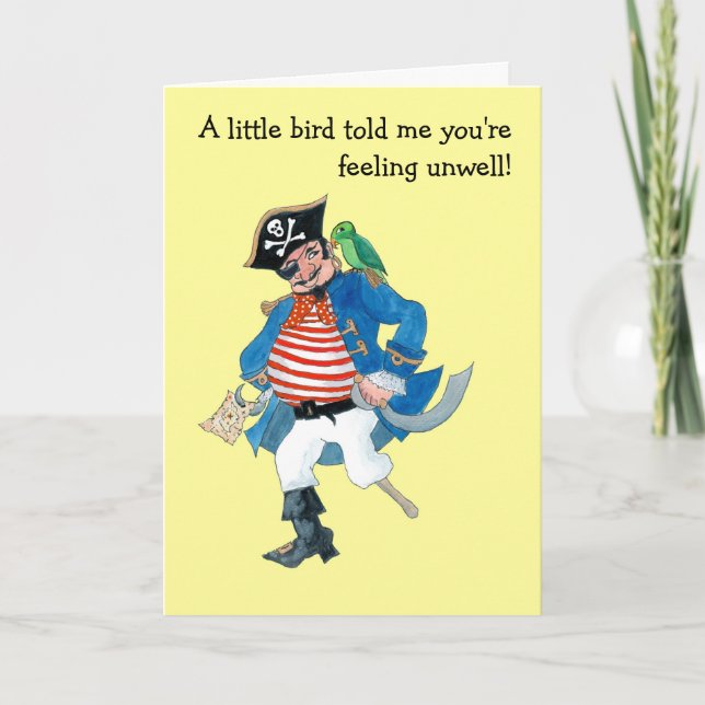 Customisable 'Pirate & Parrot' Kids Get Well Card (Front)