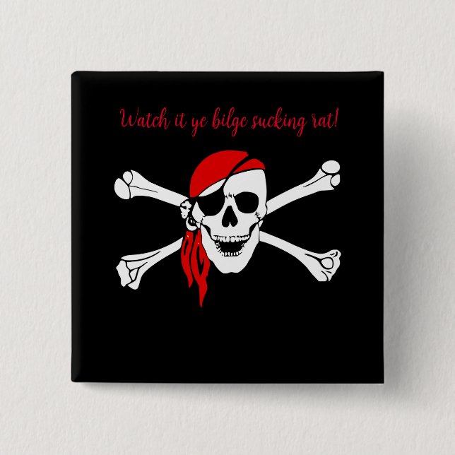 Customisable pirate skull bilge suckig rat 15 cm square badge (Front)