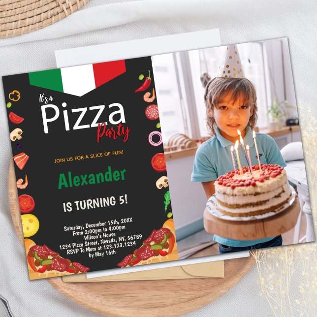 Customisable Pizza Party Invitations for Kids (Pizza Birthday Party Invitations with photo)