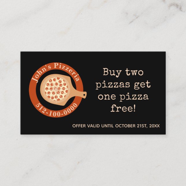 Customisable Pizza Restaurant Promo Business card  (Front)
