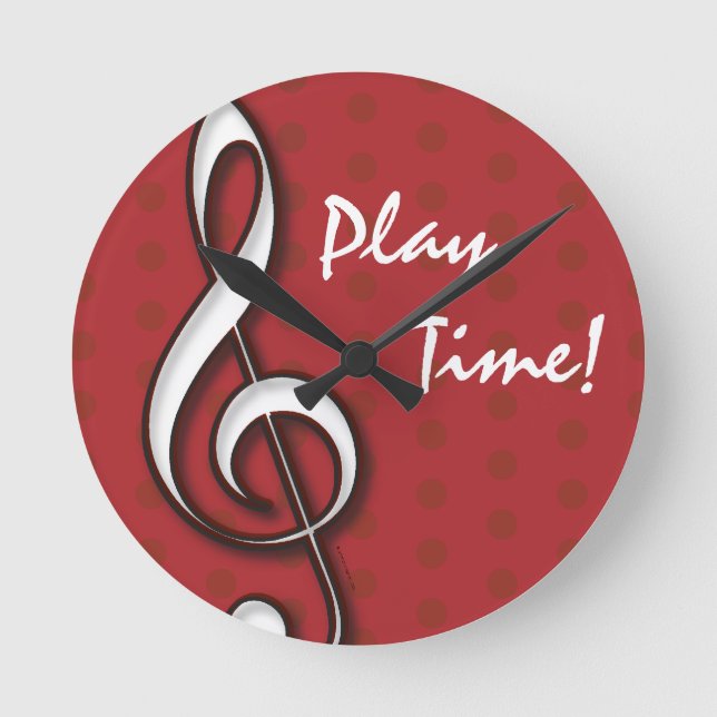 Customisable Play Time Red Treble Clef Clock (Front)