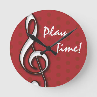 Customisable Play Time Red Treble Clef Clock