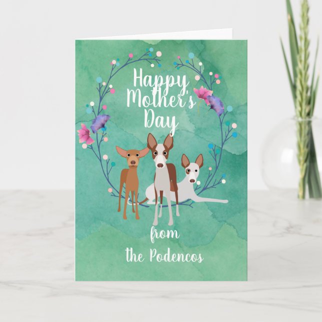 Customisable Podenco Dog Mum Mother's Day Floral Card (Front)