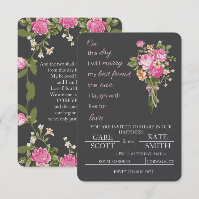 Customisable Poem WEDDING INVITATION (Front/Back)