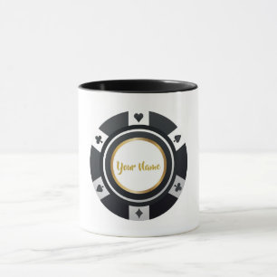 Customisable poker chip black white gold mug