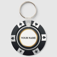 Customisable poker chip black white keychain