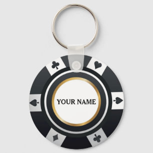 Customisable poker chip black white keychain