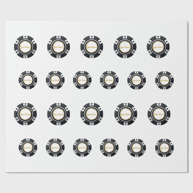 Customisable poker chips black white gold pattern wrapping paper (Flat)