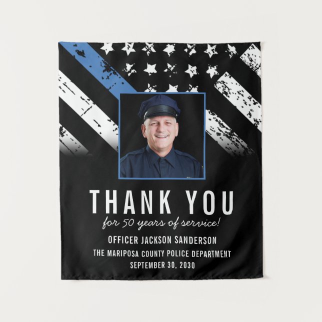 Customisable Police Retirement Photo Party Welcome Tapestry (Front)