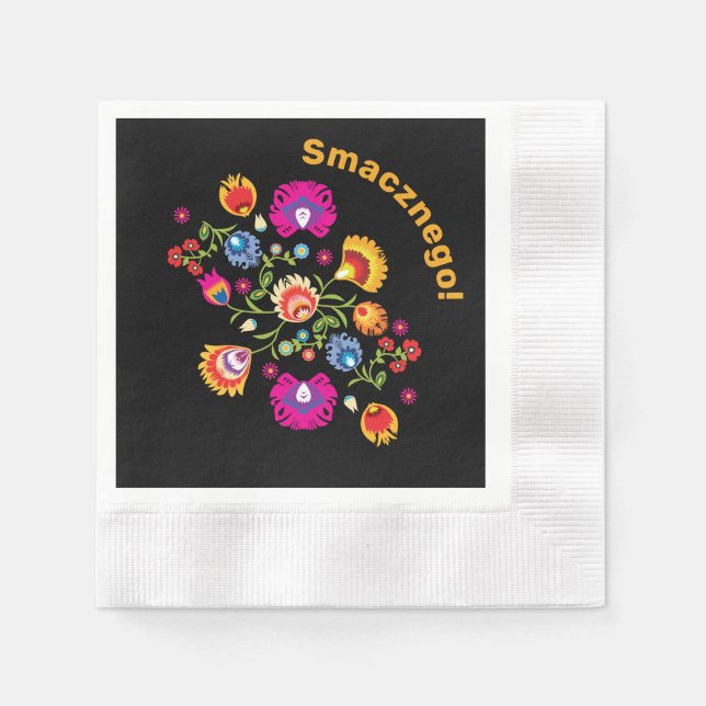 Customisable Polish folklore with pink flowers Napkin (Front)