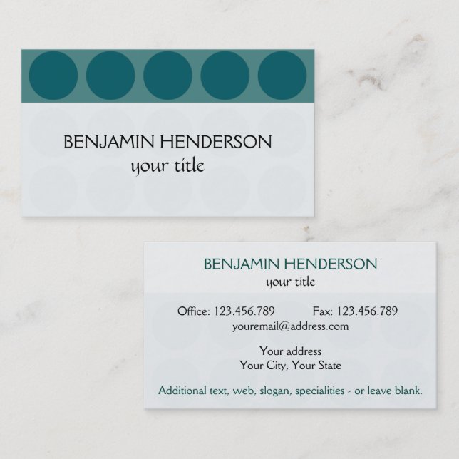 Customisable Polka Dots any Colour on Teal Business Card (Front/Back)