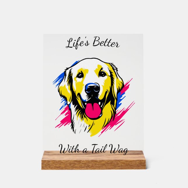 Customisable Pop Art Golden Retriever Design Acrylic Sign (Front)